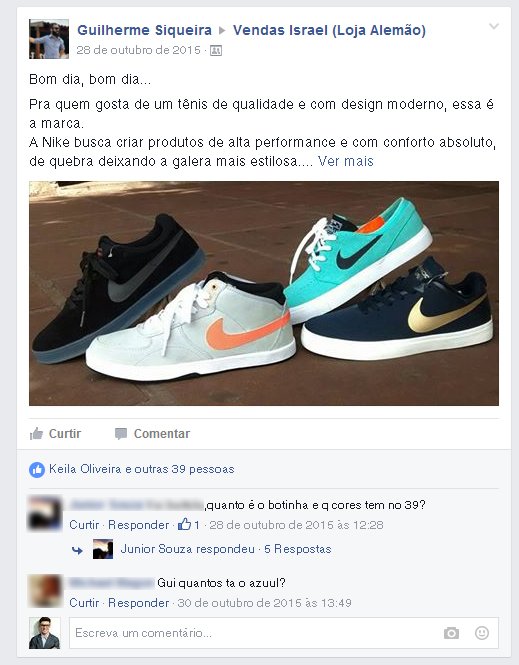 Exemplo de post publicado no grupo.