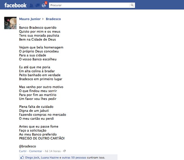 Rima do cliente do Bradesco - Redes sociais