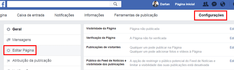 editar página - como inserir loja virtual no facebook