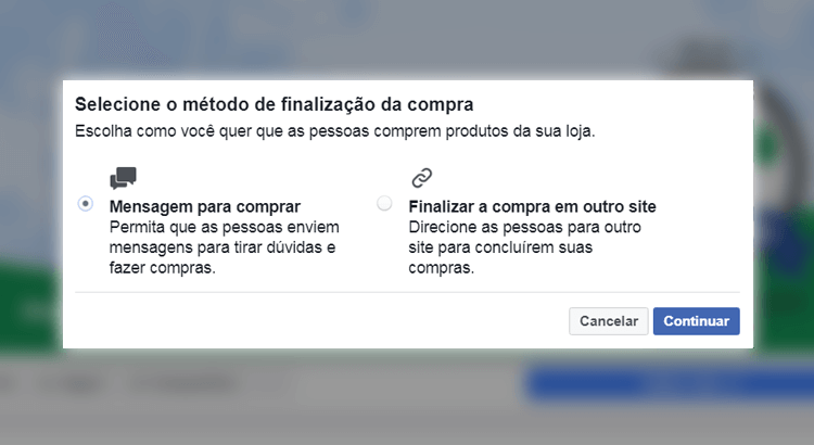 método de finalização de compra - loja no facebook