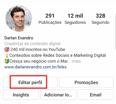 editar perfil do Instagram