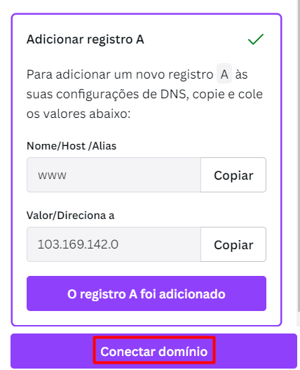 conectar domínio ao canva