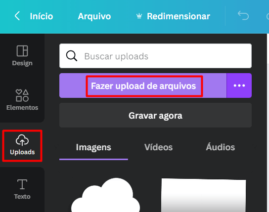 fazer upload de video para a ferramenta canva