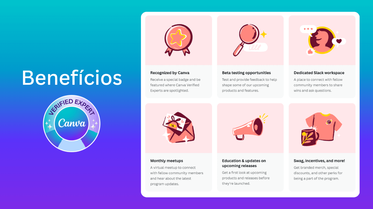 benefícios que um Canva Verified Expert recebe