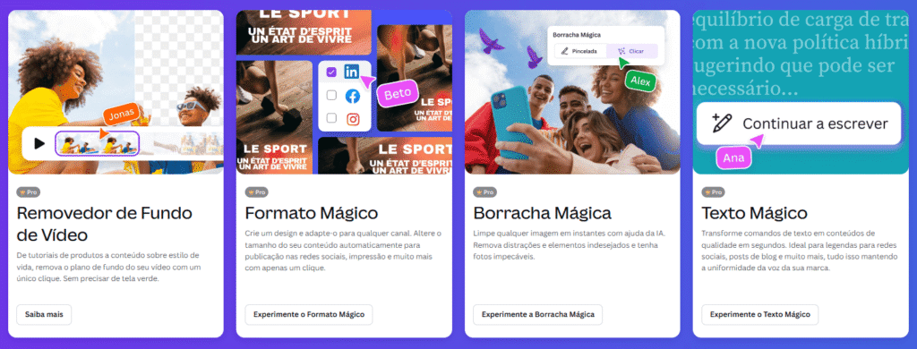 Alguns recursos disponíveis no Canva PRO