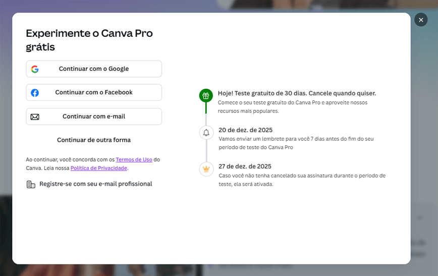 Criar conta no Canva PRO Grátis